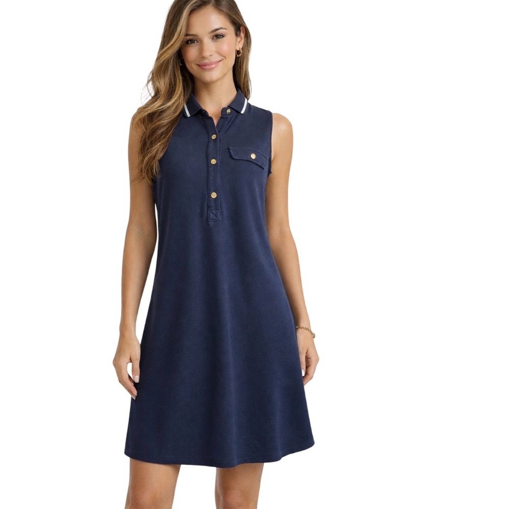Michael Kors Navy Blue Sleeveless Knit A-line Polo Golf Casual Dress Size Medium
